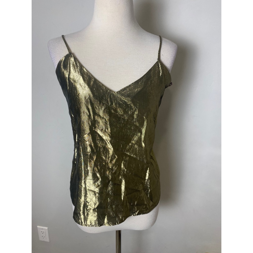 Vintage Sarah Taylor Gold Metallic Disco Camisole Top 70s V-Neck Blouse USA Made